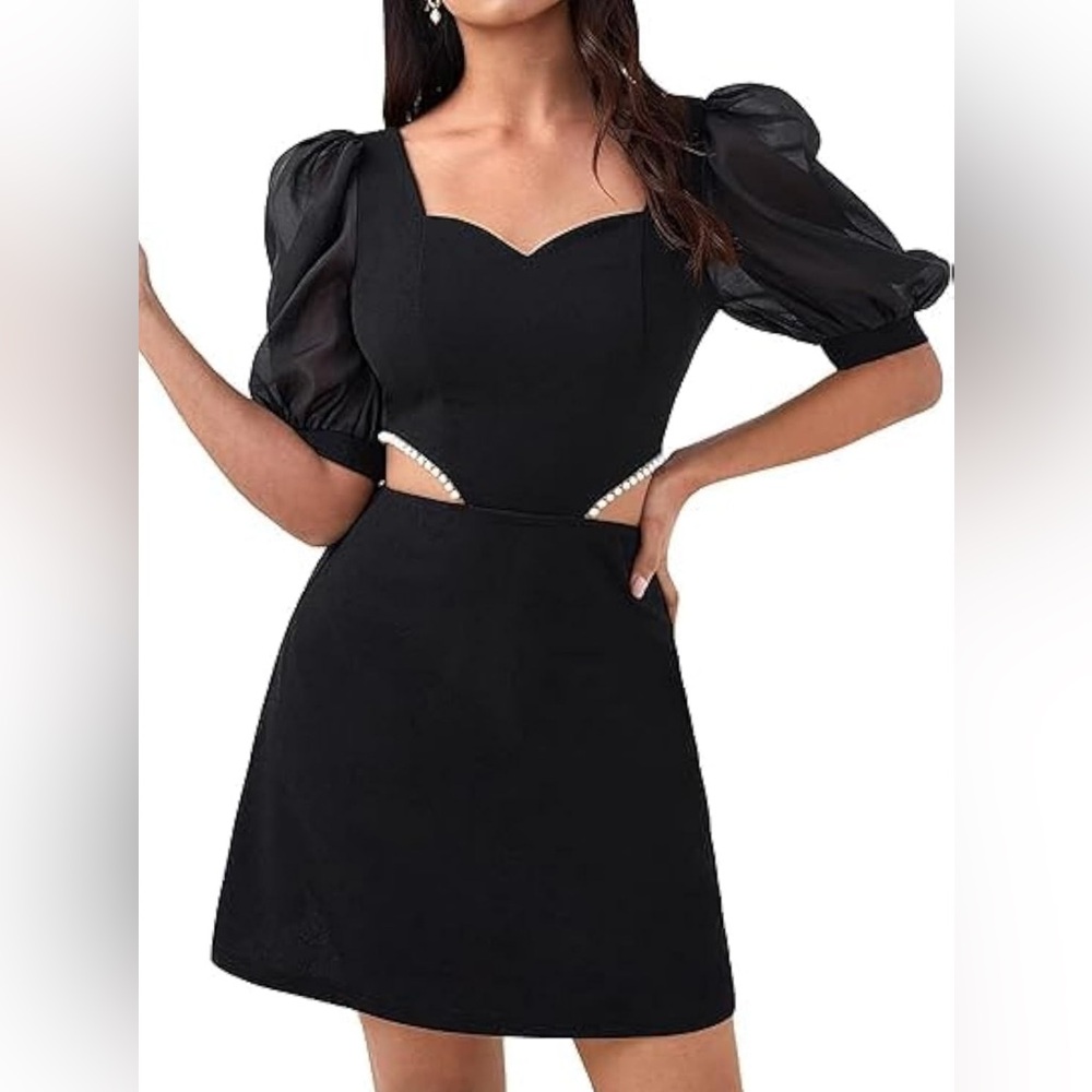 NWT Size Large, Black Cut Out Dress with Pearls